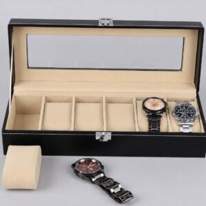 6 Slots Watch Organizer Beige Suede Velvet Regular