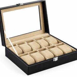 10 Slots Watch Organizer Beige Suede Velvet