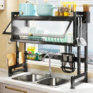Over Sink Countertop Kitchen Storage Shelf, Metal Cabinet Door Crockery Shelf