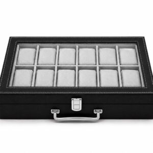 12 Slots Watch Organizer Silver Soft Velvet With Handle
