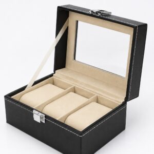 3 Slots Watch Organizer Beige Suede Velvet