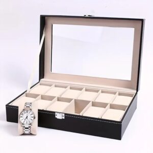 Elegant PU Leather Watch Box Suede Velvet Beige Color