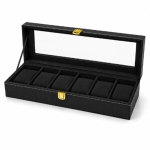 6 Slots Watch Box Organizer Black Soft Velvet Premium