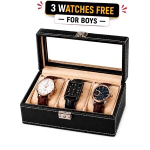 3 slot Watch Box With 3 Free Watches for boys