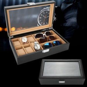 6 Watch & 3 Sunglasses Organiser Storage Box with Glass Lid