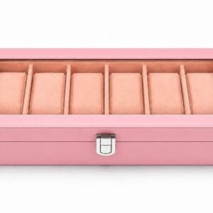 6 Slots Watch Box Organizer Pink Soft Velvet for Girls