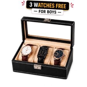 3 slot Watch Box With 3 Free Watches for boys