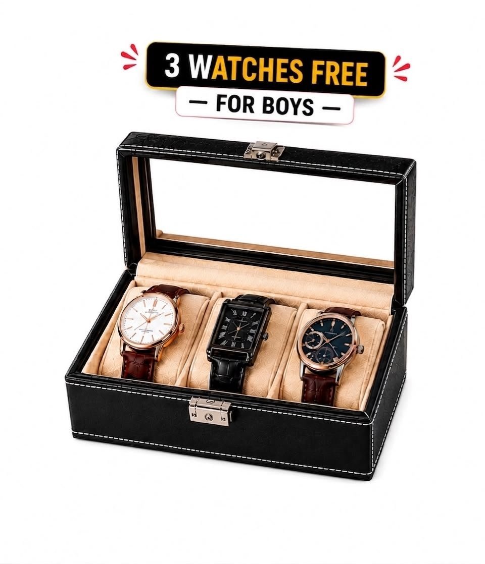 3 slot Watch Box With 3 Free Watches for boys