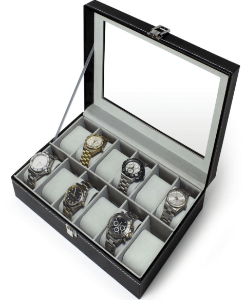 12 Slots Watch Organizer Silver Soft Velvet With Handle - Image 2