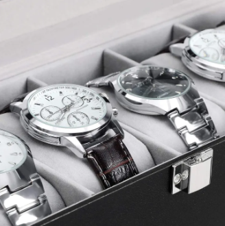 12 Slots Watch Organizer Silver Soft Velvet With Handle - Image 4