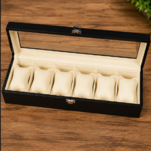 6 Grids Premium Quality Watch Box Leather Soft Pillow White Color