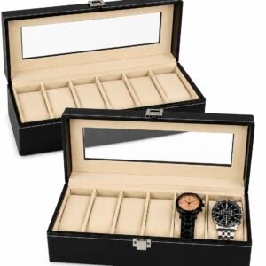 (Deal Pack of 2) 6 Slots Watch Organizer Beige Suede Velvet