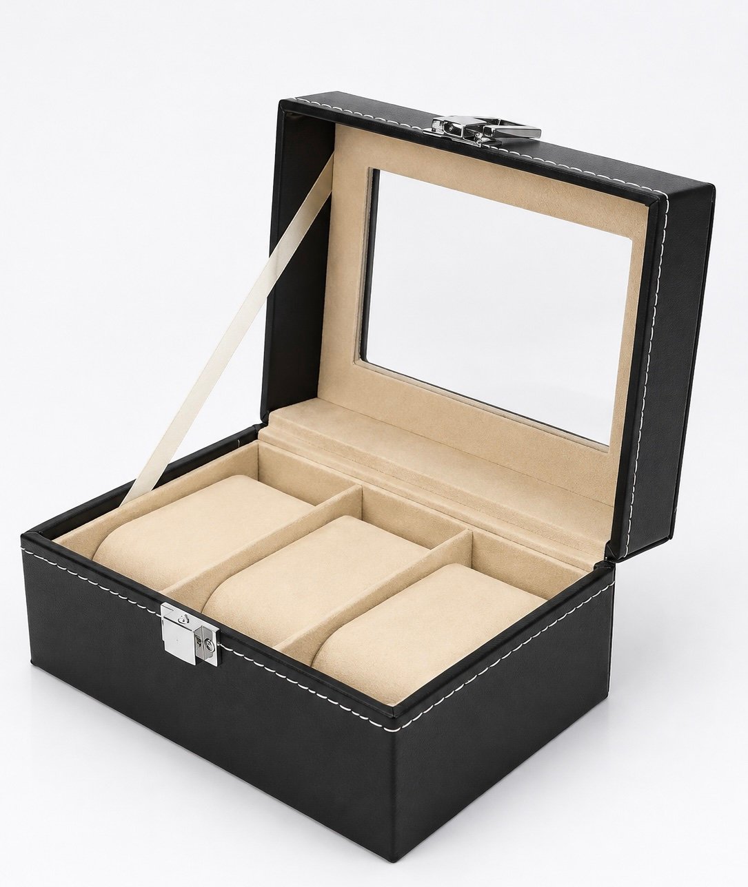 3 Slots Watch Organizer Beige Suede Velvet