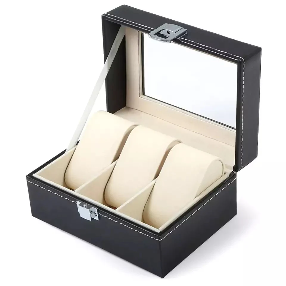 3 Slots Watch Organizer Beige Suede Velvet - Image 3