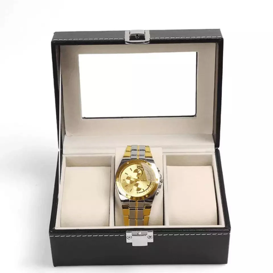 3 Slots Watch Organizer Beige Suede Velvet - Image 4