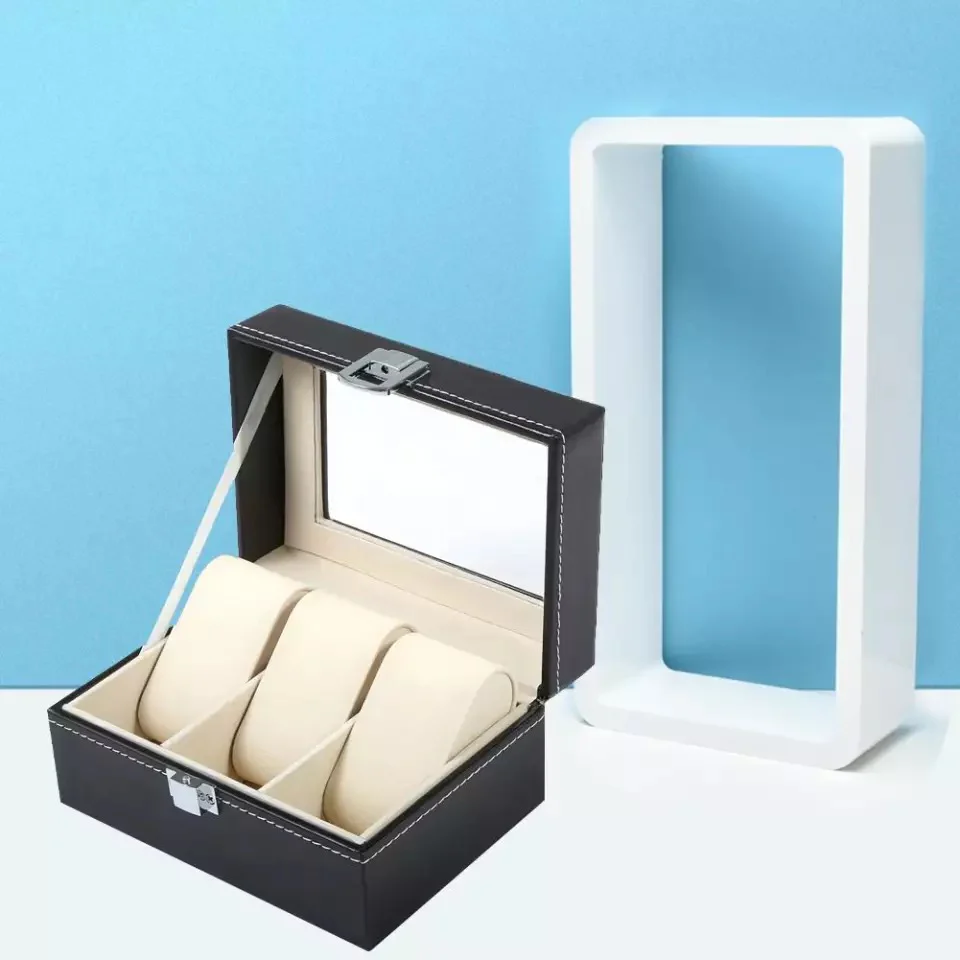 3 Slots Watch Organizer Beige Suede Velvet - Image 5