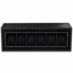 Black Crocodile Textured Leather 6-Watch Storage Box