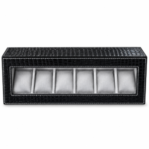 Black Crocodile Textured Leather 6-Watch Storage Box
